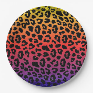 Rainboogkleuren Fantasy Leopard Print Patroon Papieren Bordje