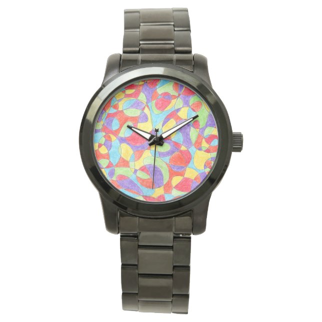 Rainboogkleuren Handtekening Crayon Doodle Pattern Horloge (Voorkant)