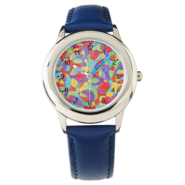 Rainboogkleuren Handtekening Crayon Doodle Pattern Horloge (Voorkant)
