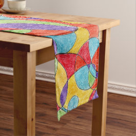 Rainboogkleuren Handtekening Crayon Doodle Pattern Korte Tafelloper