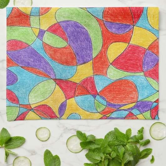 Rainboogkleuren Handtekening Crayon Doodle Pattern Theedoek (Gevouwen)