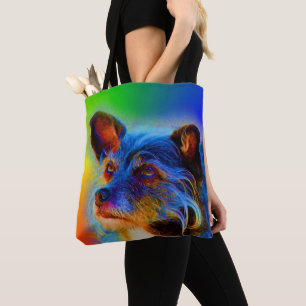 Rainboogkleuren Terrier Mix Abstracte Dog Art Draagtas