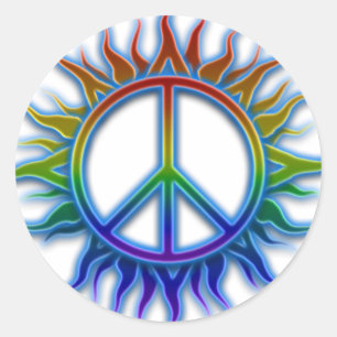 Rainboogkleurig symbool voor het vredesteken "Peac Ronde Sticker