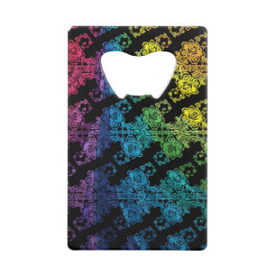 Rainbooglens op zwart Abstract patroon Kredietkaart Flessenopener