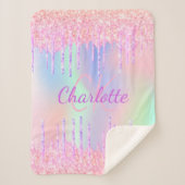 Rainbooglitter druppelt roze paarse monogram scrip sherpa deken (Voorkant)