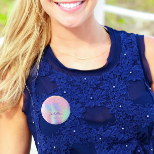 Rainbooglitter roze naam monogram ronde button 3,2 cm