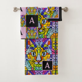 Rainboogmozaïek met monogram voor kattenbroodjes bad handdoek
