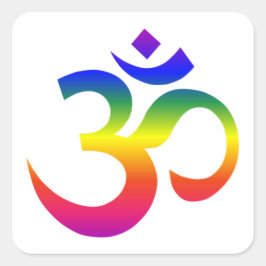 Rainboogohm-ontwerp (Om of Aum Indian sacred sound Vierkante Sticker