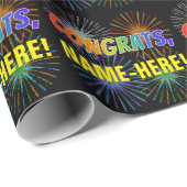 Rainboogpatroon "CONGRATS", aangepaste naam, Firew Cadeaupapier (Rol Hoek)