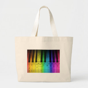 Rainboogpianotoetsenbord en noten grote tote bag