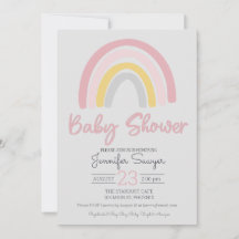Rainboogroze Geel Grijs Baby shower Uitnodiging