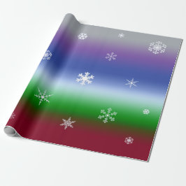 Rainboogspoelwintersneeuwvlokken in gradiëntstrips cadeaupapier
