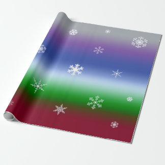 Rainboogspoelwintersneeuwvlokken in gradiëntstrips cadeaupapier