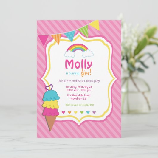 Rainbooguitnodiging / Ice Cream-uitnodiging Kaart (Staand voorkant)