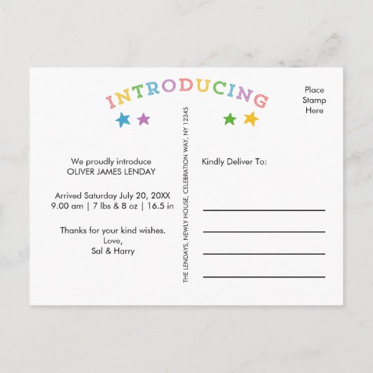 Rainboostrips | Briefkaart ter bekendmaking van de (Achterkant)