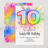 Rainbow 10th Birthday Invitation Kaart (Voorkant / Achterkant)