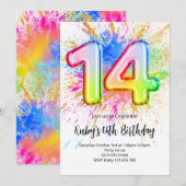 Rainbow 14th Birthday Invitation (Devant / Derrière)