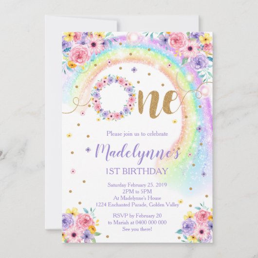 Rainbow 1er anniversaire Invitation (Devant)