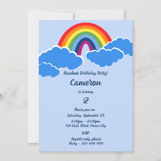 Rainbow 2 Year Old Birthday Party Invitation Kaart (Voorkant)