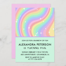 Rainbow 5e verjaardag uitnodigingen Pastel
