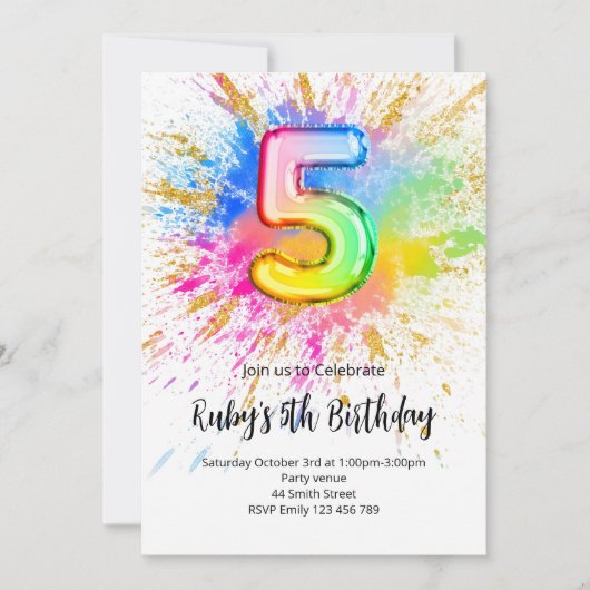 Rainbow 5th Birthday Invitation Kaart (Voorkant)