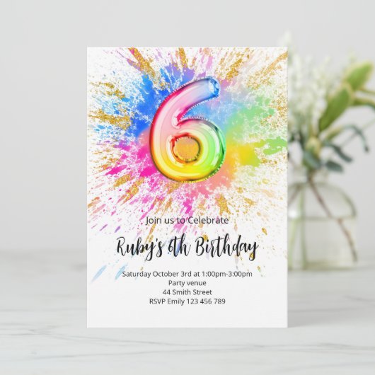 Rainbow 6th Birthday Invitation (Debout devant)