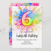 Rainbow 6th Birthday Invitation (Devant / Derrière)