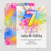 Rainbow 7e verjaardagsuitnodiging kaart (Voorkant / Achterkant)