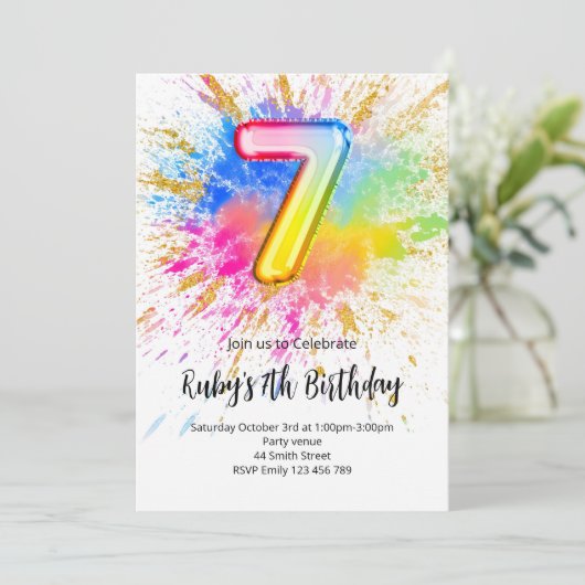 Rainbow 7th Birthday Invitation (Debout devant)