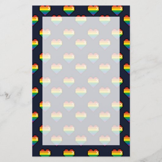 Rainbow 8 Bit Heart Pattern Briefpapier (Voorkant)
