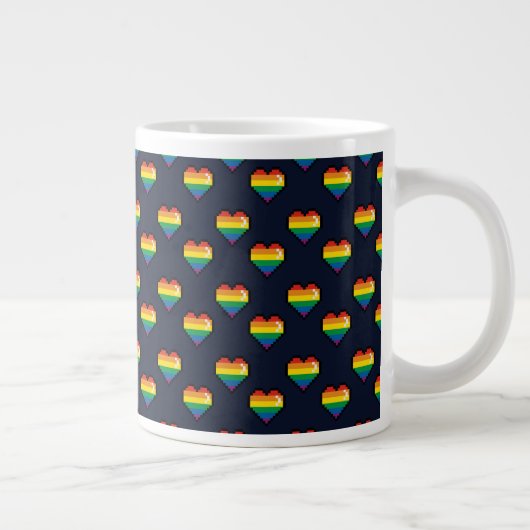 Rainbow 8 Bit Heart Pattern Extra Grote Beker (Rechts)