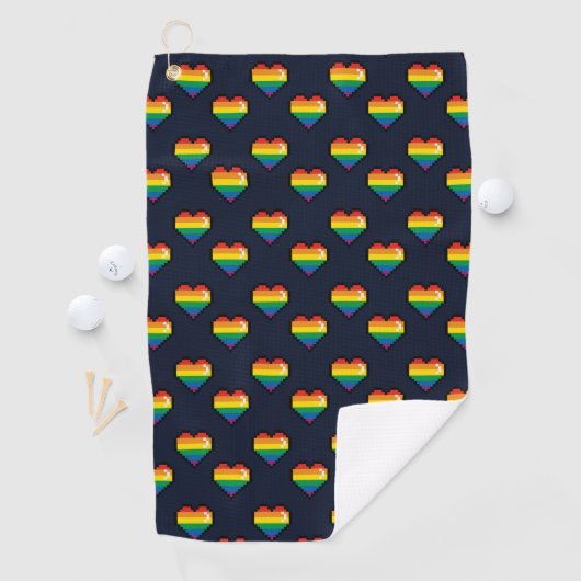 Rainbow 8 Bit Heart Pattern Golfhanddoek (Insitu)