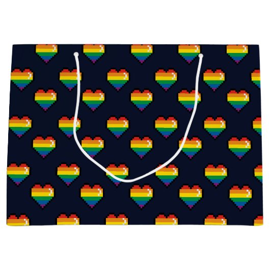 Rainbow 8 Bit Heart Pattern Groot Cadeauzakje (Voorkant)