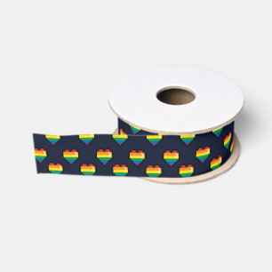 Rainbow 8 Bit Heart Pattern Grosgrain Lint