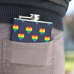 Rainbow 8 Bit Heart Pattern Heupfles