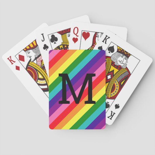 Rainbow 8 Stripe Gay Pride Custom Monogram Initiaa Pokerkaarten (Achterkant)