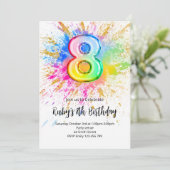 Rainbow 8th Birthday Invitation Kaart (Staand voorkant)