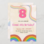 Rainbow 8th Birthday Party, Pink Girl Invitation (Devant / Derrière)
