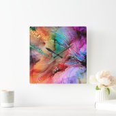 Rainbow Abstract Alcohol Ink Clock Vierkante Klok (Huis)