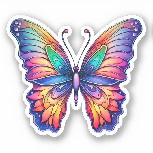 Rainbow Abstract Vlinder Waterverf Kunstwerk Sticker (Voorkant)