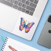 Rainbow Abstract Vlinder Waterverf Kunstwerk Sticker (Laptop met iPhone)