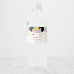 Rainbow Afro Puff Eenhoorn Verjaardagsfeest Favor Waterfles Etiket