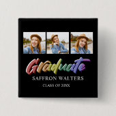 Rainbow Afstuderen 3 Foto-Afstuderen Vierkante Button 5,1 Cm (Voorkant)