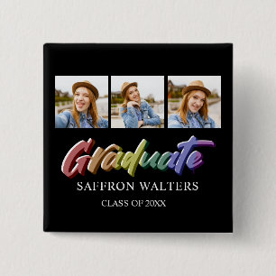 Rainbow Afstuderen 3 Foto-Afstuderen Vierkante Button 5,1 Cm