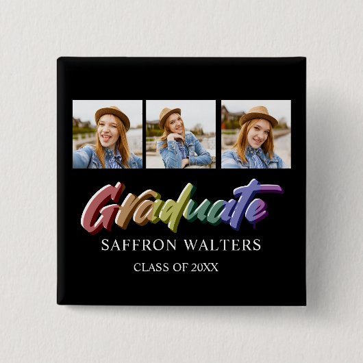 Rainbow Afstuderen 3 Foto-Afstuderen Vierkante Button 5,1 Cm (Voorkant)