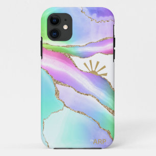** Rainbow Agaat Sun Rays Gold Pastel iPhone 11 Hoesje