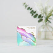 *~* Rainbow Agate Gold Glitter Veins Pastel White Vierkante Visitekaartje (Staand voorkant)