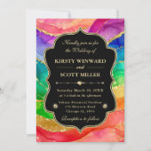 Rainbow Alcohol Ink Gold Glitter Wedding Kaart (Voorkant)
