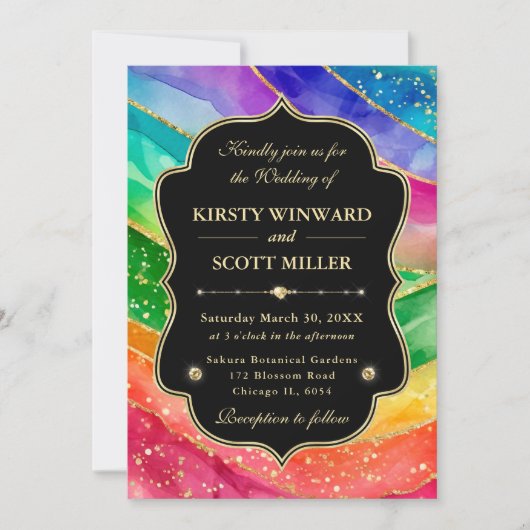 Rainbow Alcohol Ink Gold Glitter Wedding Kaart (Voorkant)