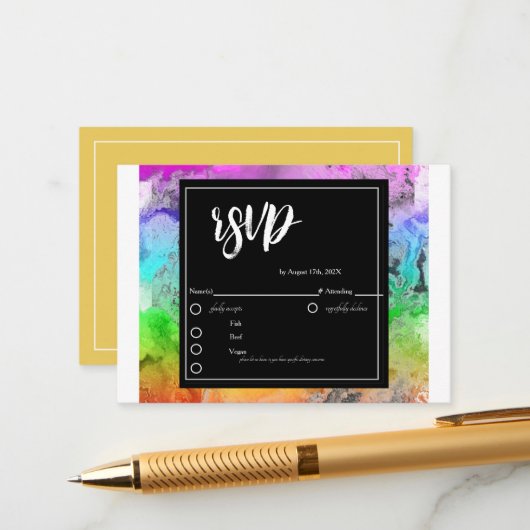 Rainbow Alcohol Ink RSVP Card Enclosure Kaart (Voorkant / Achterkant in situ)